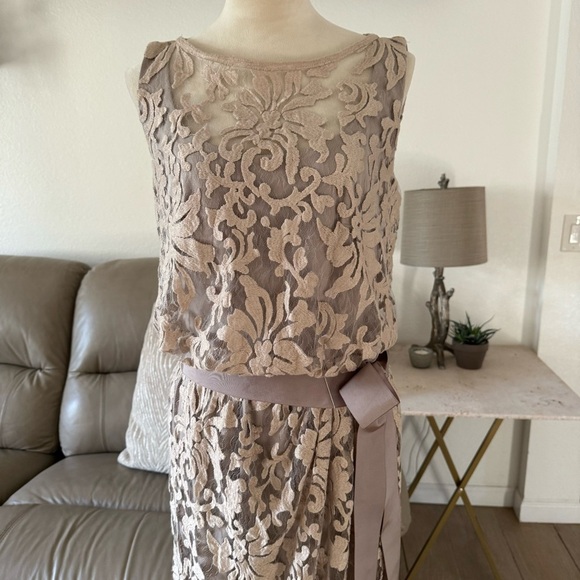 Tadashi Shoji Blouson Sand Beige Floral Lace
Overlay Cocktail Dress Size 8 - Picture 12 of 17